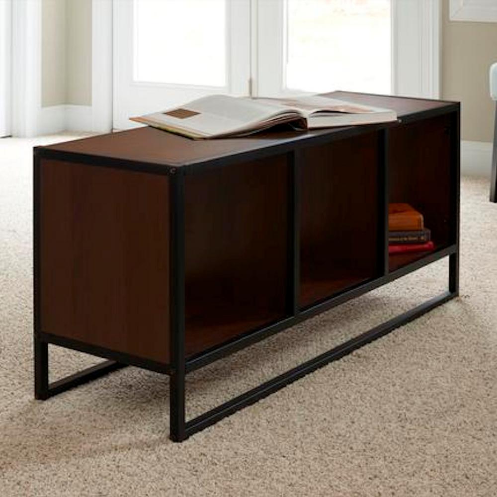 Household Essentials Walnut Coffee Table With Storage Cubes Metal