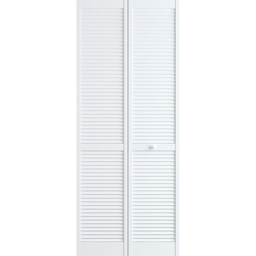 Frameport 24 in x 78 in Louver Pine White Interior Closet Bi fold