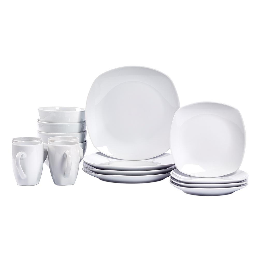 Tabletops Gallery 16-Piece White Logan Soft Square Dinnerware Set ... Tabletops Gallery 16-Piece White Logan Soft Square Dinnerware Set ...
