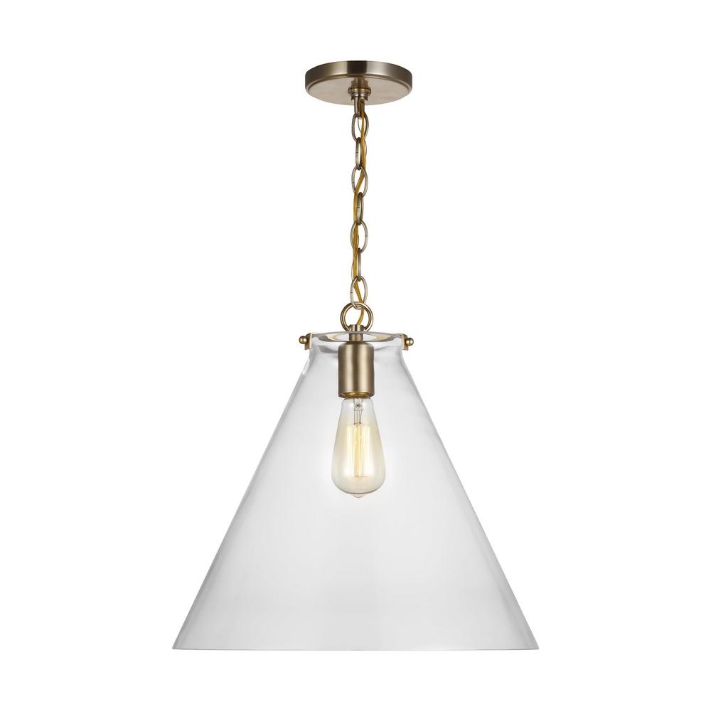 Sea Gull Lighting Kate 1 Light Satin Brass Cone Pendant With Clear Glass Shade 6592101 848 The Home Depot