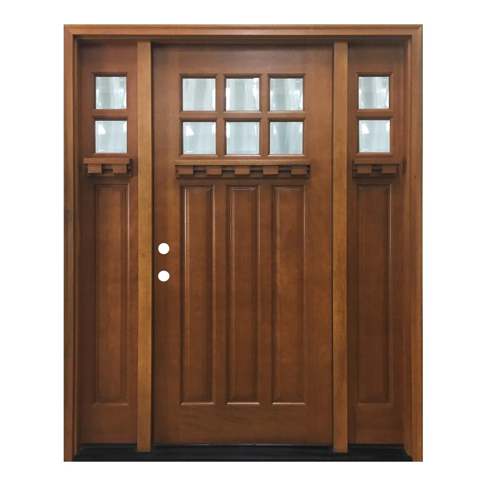 Steves \u0026 Sons 64 in. x 80 in. Craftsman Bungalow 6 Lite RightHand Inswing Wheat Stained Wood 