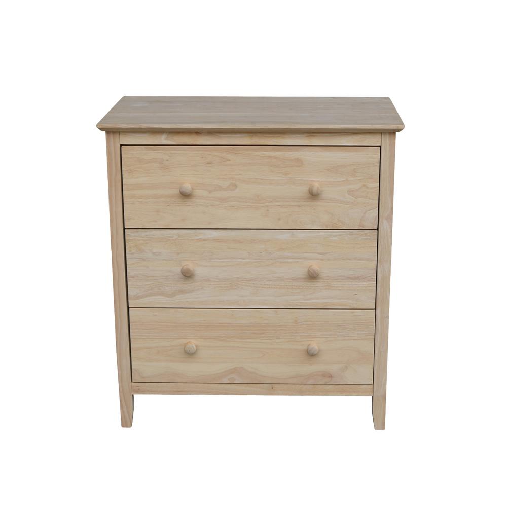 International Concepts Brooklyn 3 Drawer Unfinished Wood Chest Of