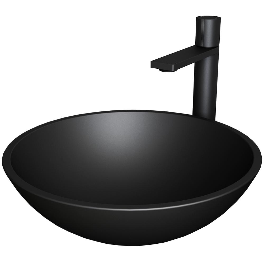 VIGO MatteShell Round Vessel Bathroom Sink in Black & Gotham Faucet in ...