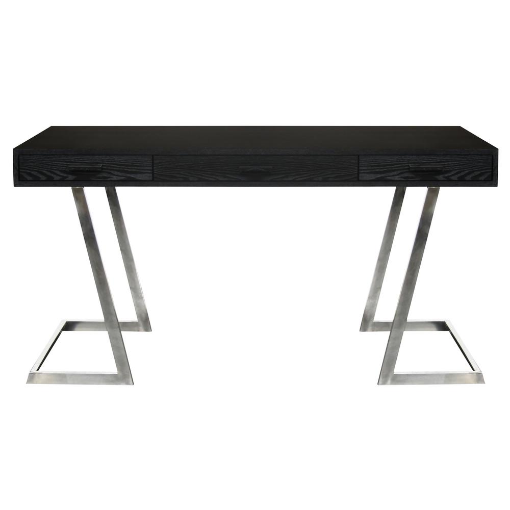 Juniper Black Desk With Polished Stainless Steel Finish