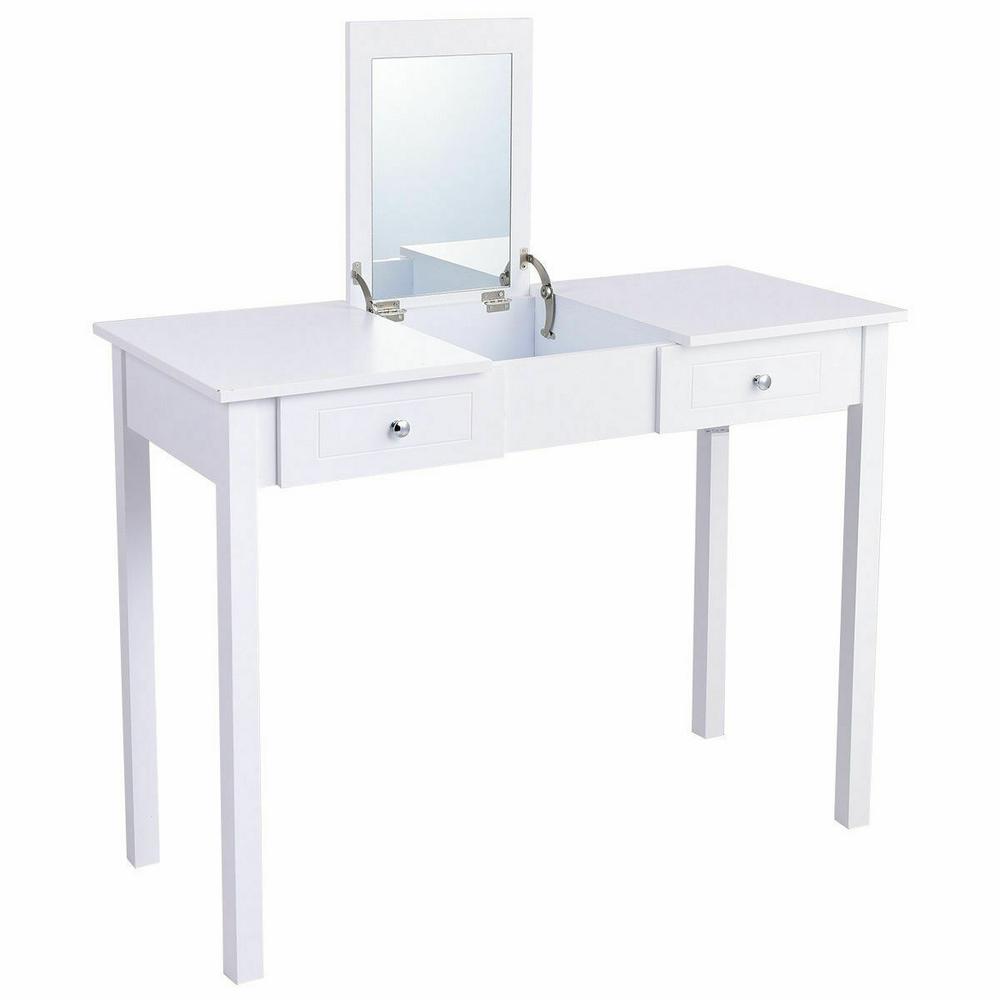Costway White Vanity Table Dressing Table Flip Top Desk Mirror 2