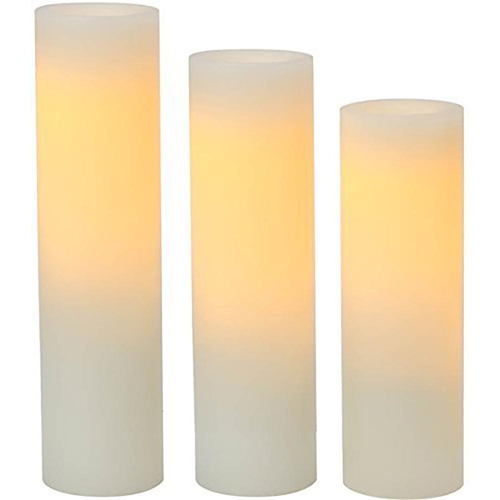 Inglow Cream Plastic Slim Pillar LED Flameless Candle (3Pack