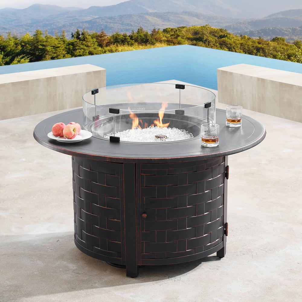 Oakland Living 44 in. Round Aluminum Outdoor Propane Fire Table with Fire Beads, Lid and Covers in Copper