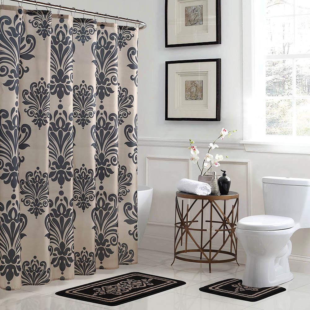 Bath Fusion Reverly Damask 18 In X 30 In Bath Rug And 72 In X