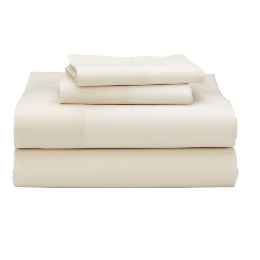 The Company Cotton 4 Piece Ivory 300 Thread Count The Company Cotton 4 Piece Ivory 300 Thread Count Percale King Sheet Set