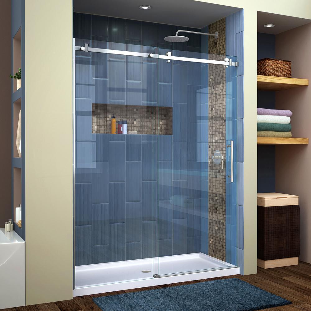 Enigma Air 56 In To 60 In X 76 In Frameless Sliding Shower Door In Brushed Stainless Steel