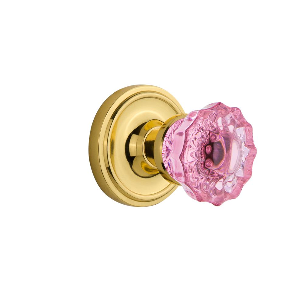 Nostalgic Warehouse Classic Rosette Interior Mortise Crystal Pink Glass Door Knob in Unlaquered Nostalgic Warehouse Classic Rosette Interior Mortise Crystal Pink Glass Door Knob in Unlaquered