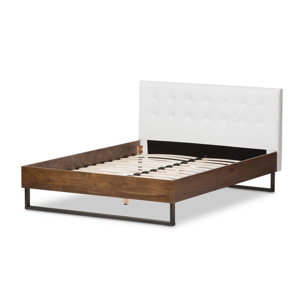 Baxton Studio Mitc White Faux Leather Upholstered Queen Platform