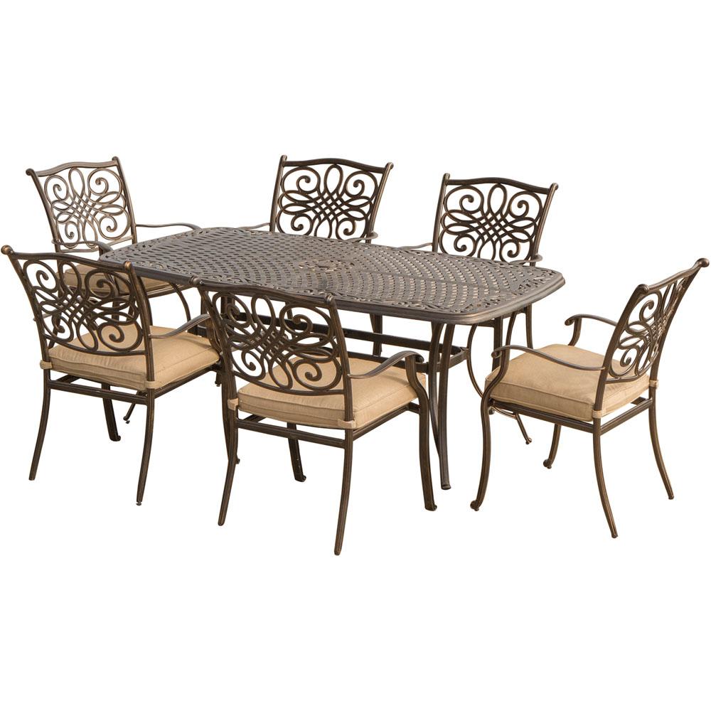 Hanover Traditions 7 Piece Aluminum Outdoor Dining Set With Natural Hanover Traditions 7 Piece Aluminum Outdoor Dining Set With Natural Oat Cushions