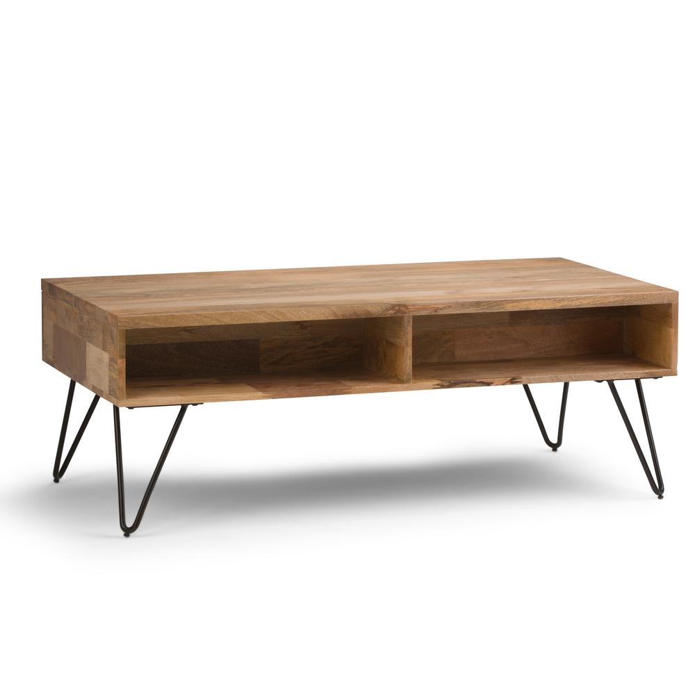 Simpli Home Hunter Solid Mango Wood And Metal 48 In Wide Mid Century Modern Coffee Table In Natural Axchun 01 The Home Depot