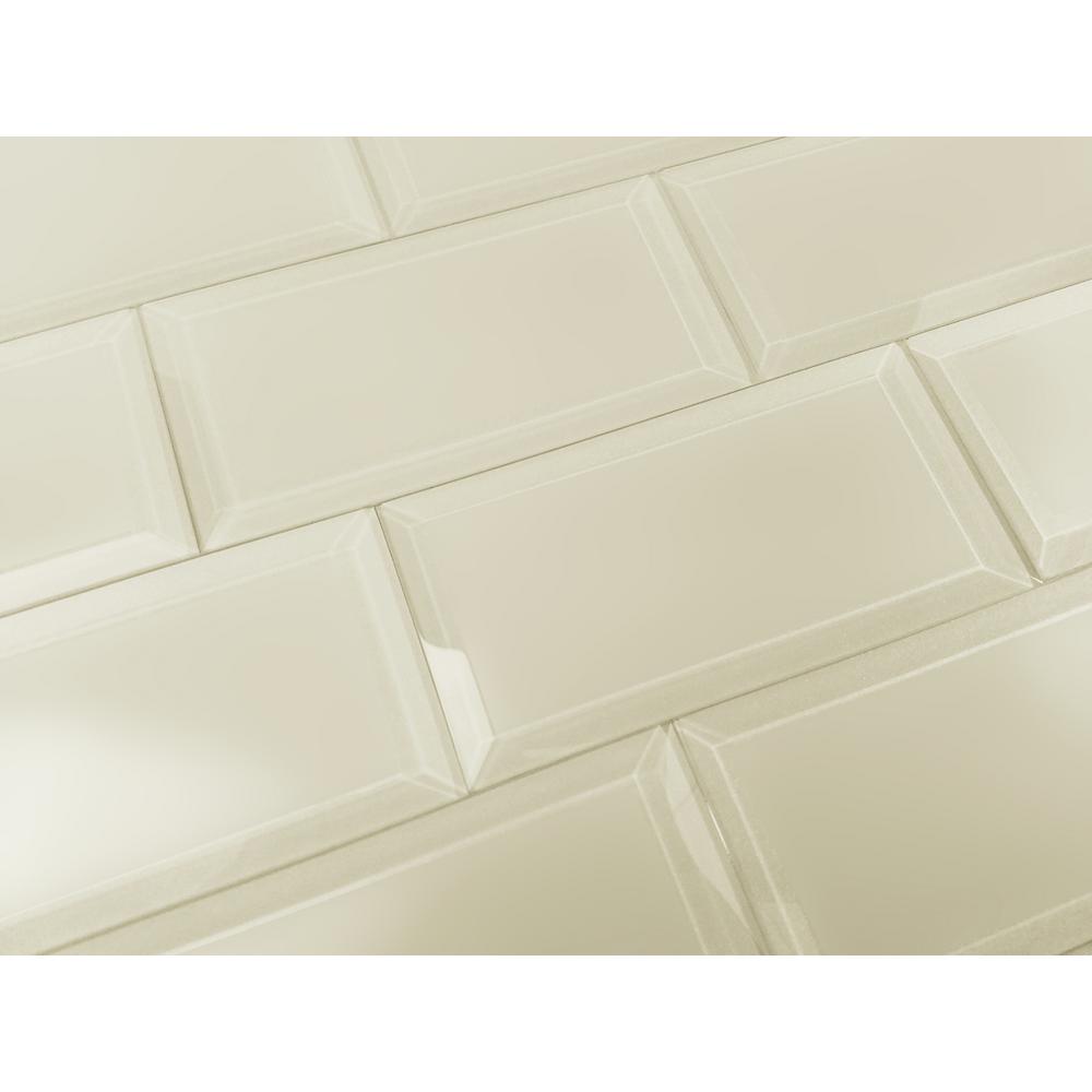 Subway 3 X 6 Rectangle Beige Taupe Beveled Matte Glass L Stick Decorative Bathroom Wall Tile Backsplash Sample
