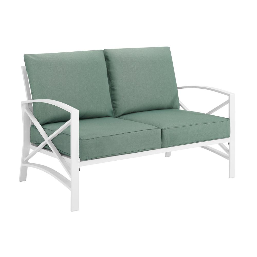 MODWAY Stance Aluminum Outdoor Loveseat in White with Navy Cushions EEI