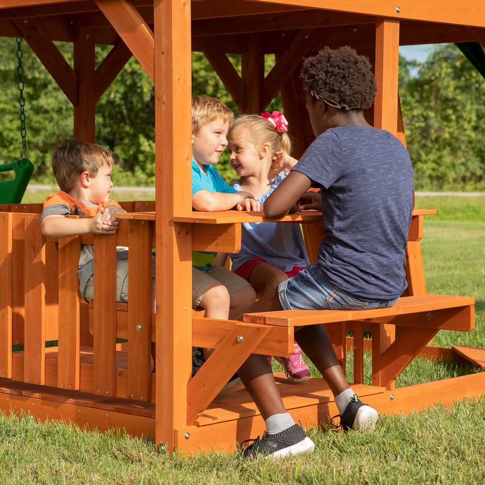 backyard discovery skyfort ii brown all cedar swing set play set