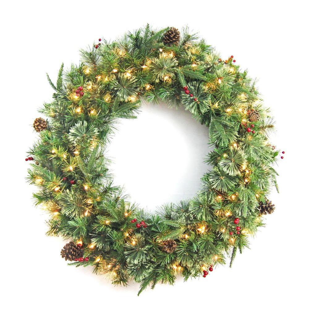 36 in. Syracuse Cashmere Berry Artificial Wreath with 100 Warm White ...