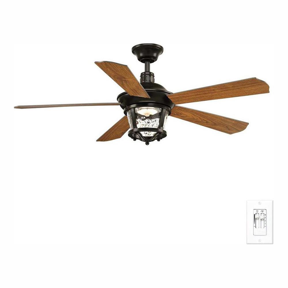 Progress Lighting Smyrna Collection 52 In Led Antique Bronze Indoor Or Outdoor Ceiling Fan With Light Kit