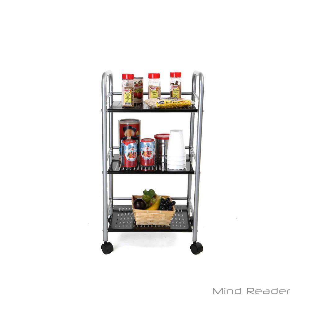 Mind Reader Silver/Black Metal Kitchen Trolley with 3TiersHOLECART3