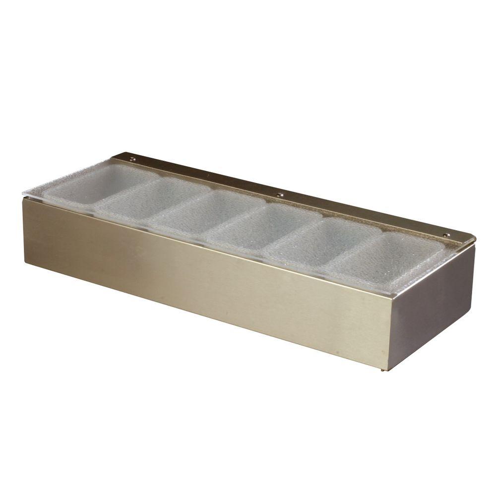 Carlisle 6 pt. Containers Single Lid Bar Condiment Dispenser, Stainless Steel With White Containers