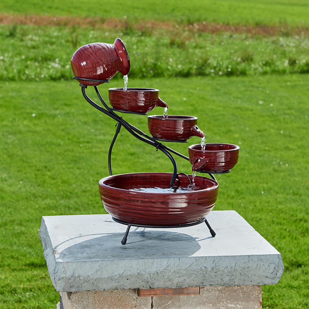 Smart Solar Fountains Outdoor Decor The Home Depot Lava Red Finish Ceramic Solar Cascade Fountain