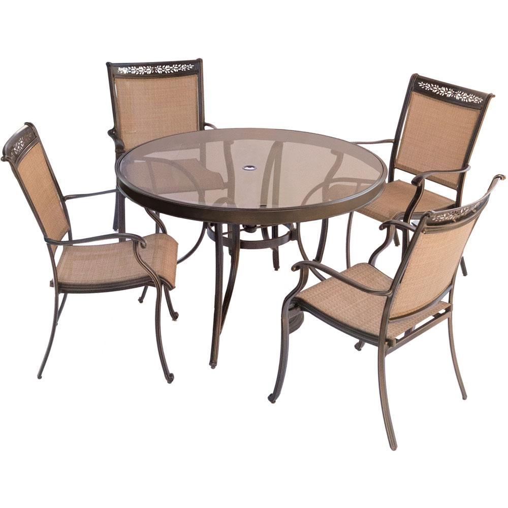 Hanover Fontana 5 Piece Aluminum Round Outdoor Dining Set With