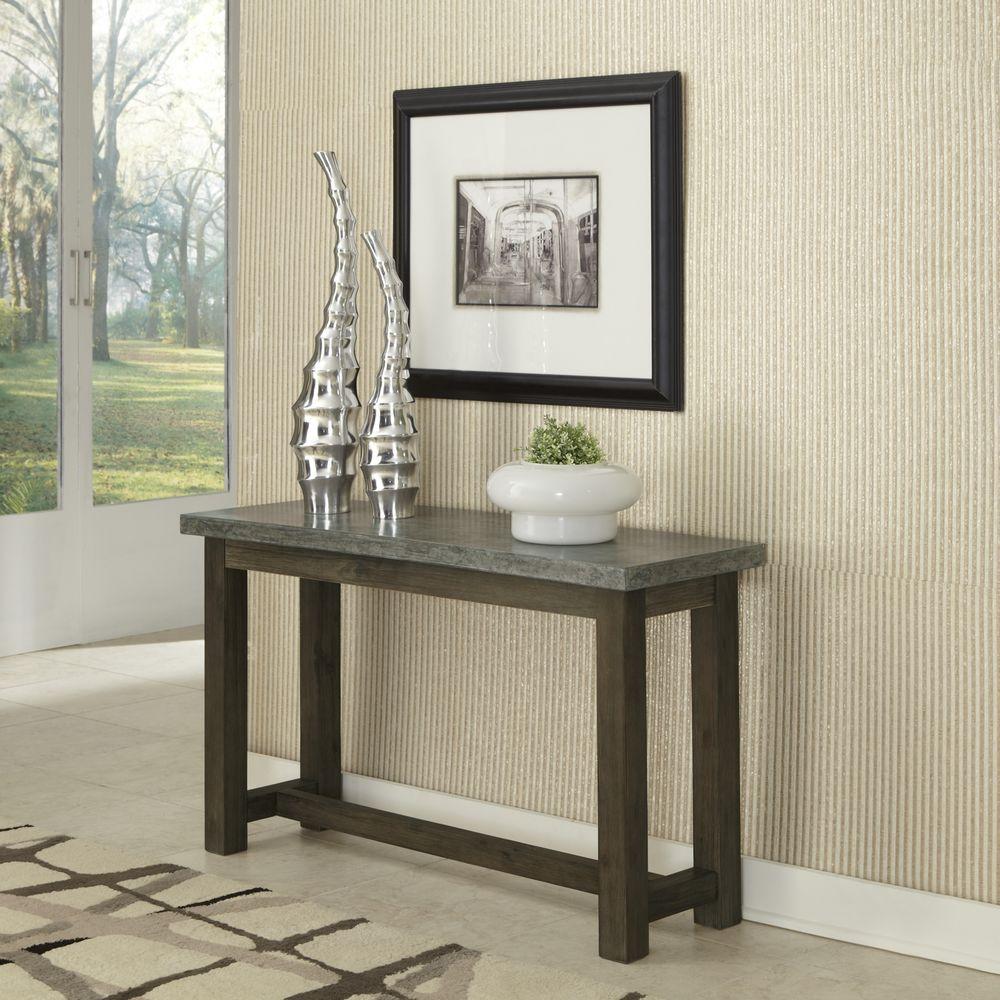 Homestyles Concrete Chic Weathered Brown And Aged Metal Console Weathered Brown And Aged Metal Console