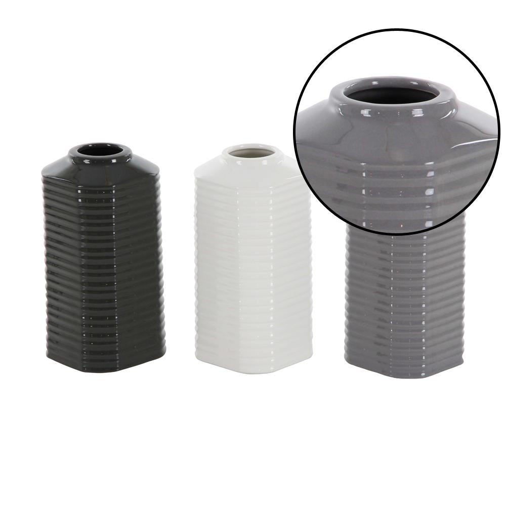 Litton Lane 8 In Ceramic Hexagonal Decorative Vases In Black