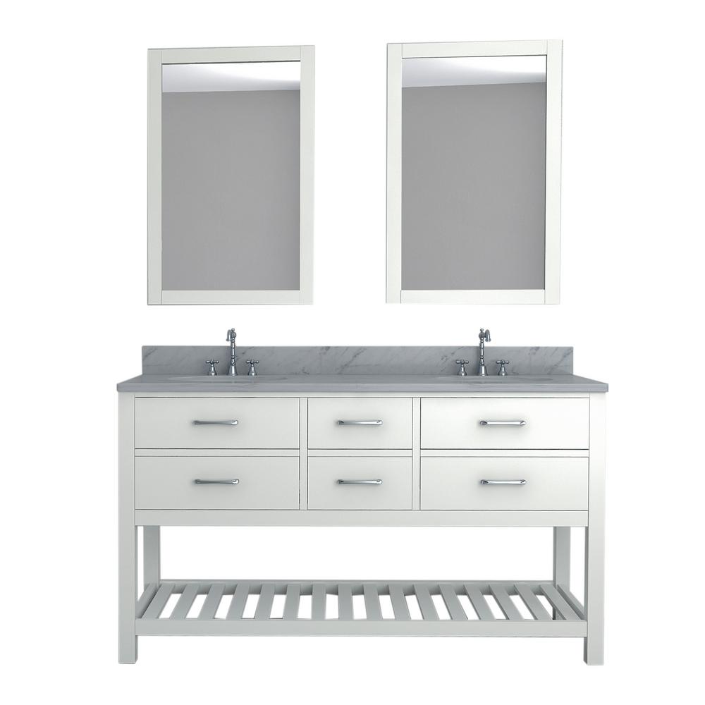 Rochester 61 In W X 22 D Bath Vanity White With Marble Top Basin And Mirror