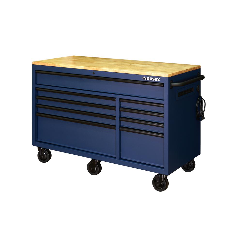 Husky 56 In 9 Drawer Mobile Workbench In Matte Blue Hotc5609bl1m