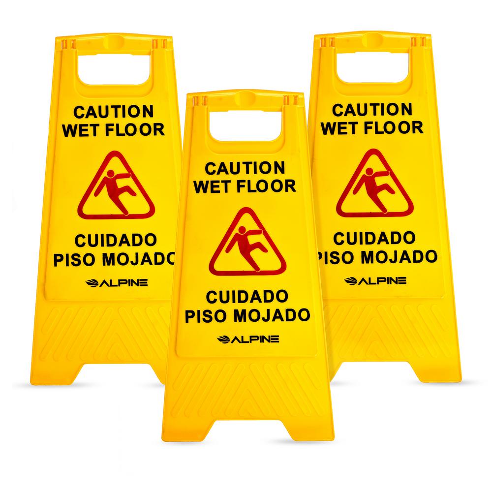 Alpine Industries 24 in. Yellow Bilingual Caution Wet Floor Sign (3