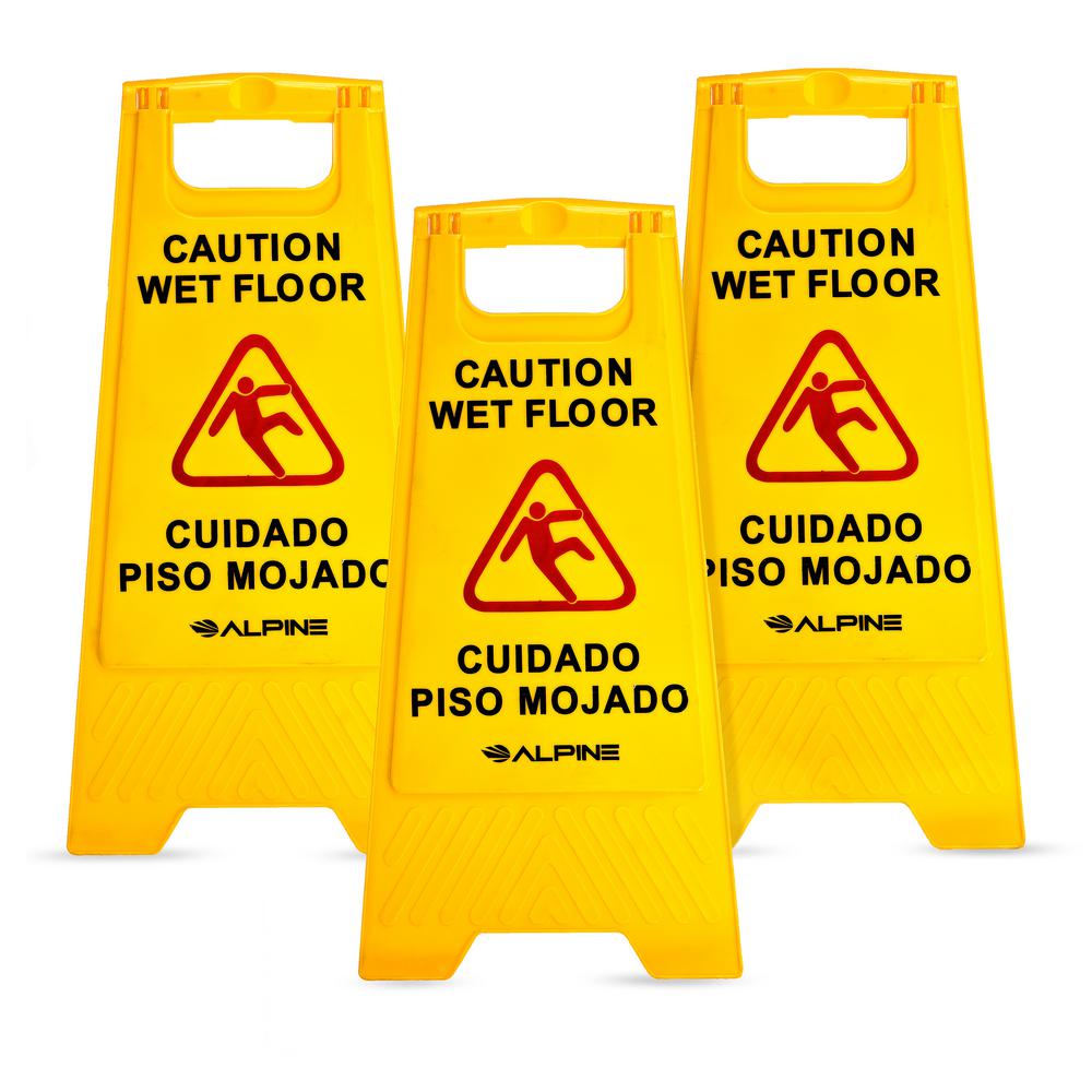 Alpine Industries 24 In Yellow Bilingual Caution Wet Floor Sign