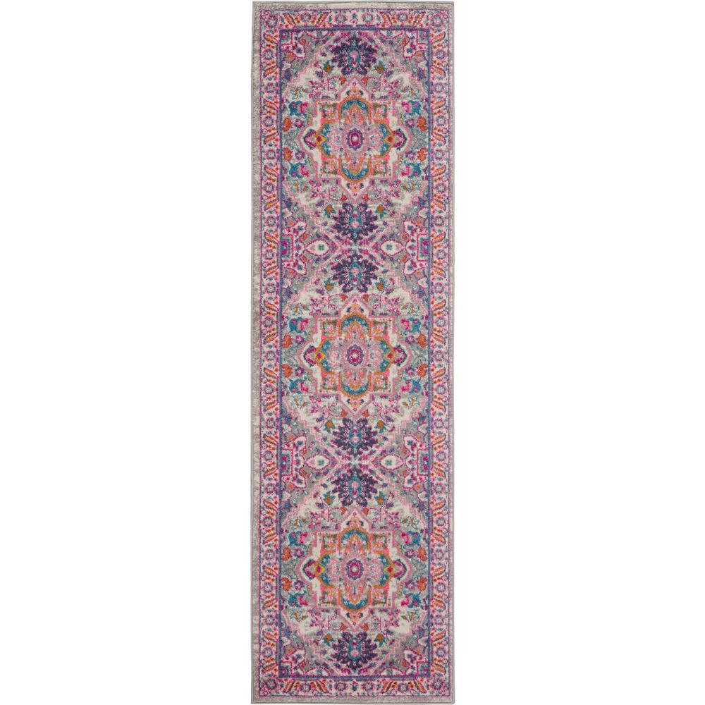 Nourison Pion Grey And Pink 2 Ft X 6 Hallway Runner Rug