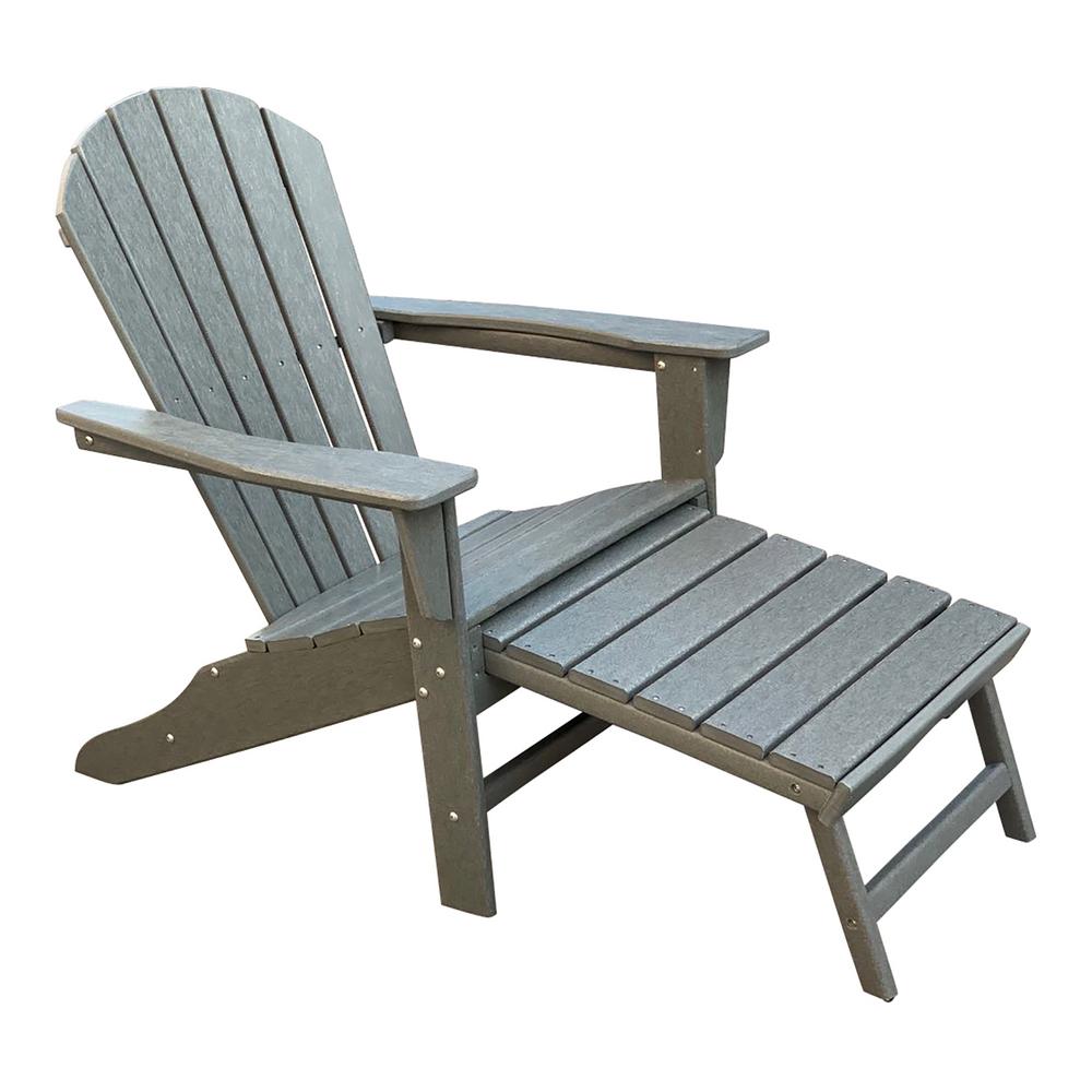 LuXeo Hampton Gray Plastic Outdoor Patio Adirondack Chair with Hideaway