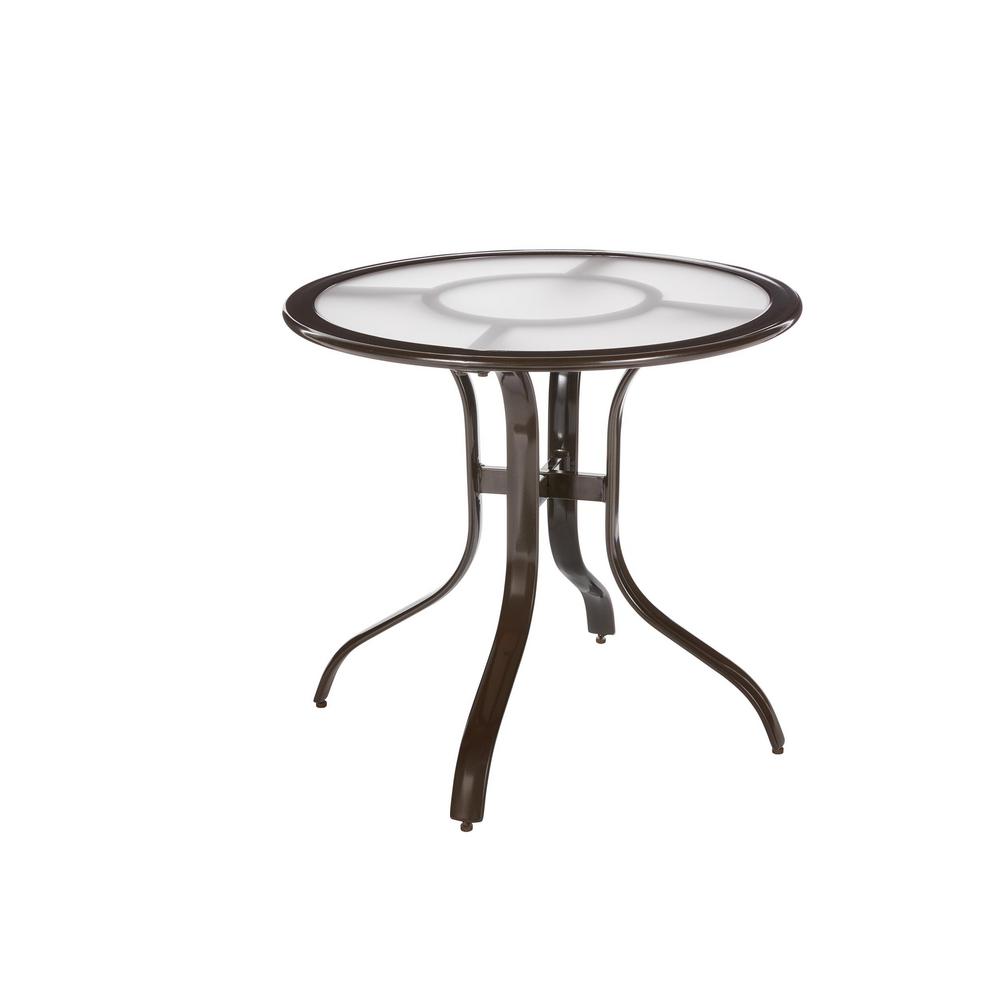 table hampton bay outdoor round acrylic bistro brown commercial patio aluminum powder coated dining