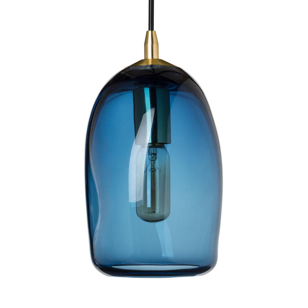 Casamotion 6 In W X 9 In H 1 Light Brass Organic Contemporary Hand Blown Glass Pendant Light With Blue Glass Shade