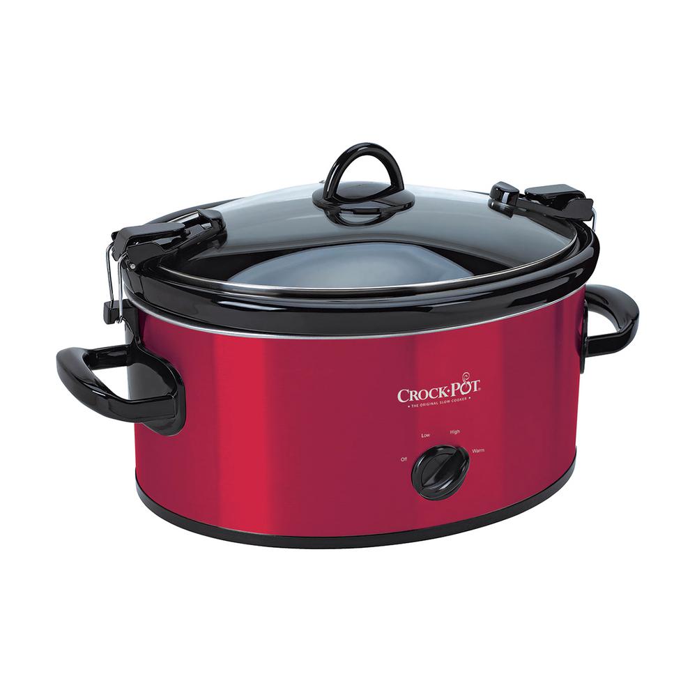 CrockPot 6 Qt. Red Stainless Steel Slow Cooker with Glass Lid and Keep
