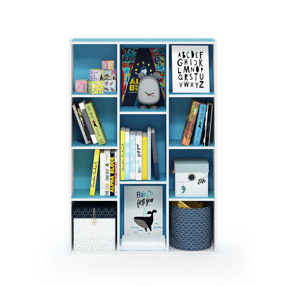 Furinno White Light Blue 11 Cube Reversible Open Shelf Bookcase