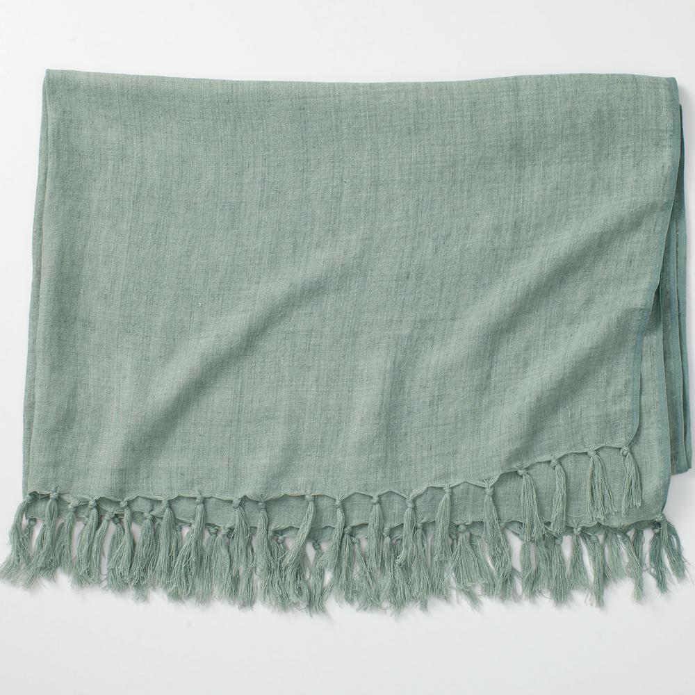 The Company Store Belgium Linen Sage Fringed Throw-KO66-OS-SAGE - The ...