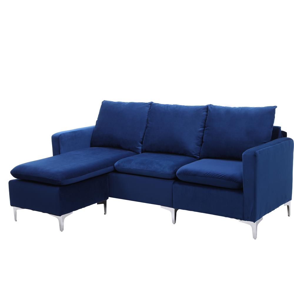 Boyel Living Blue Velvet 3Seater LShaped Reversible Sectional Sofa