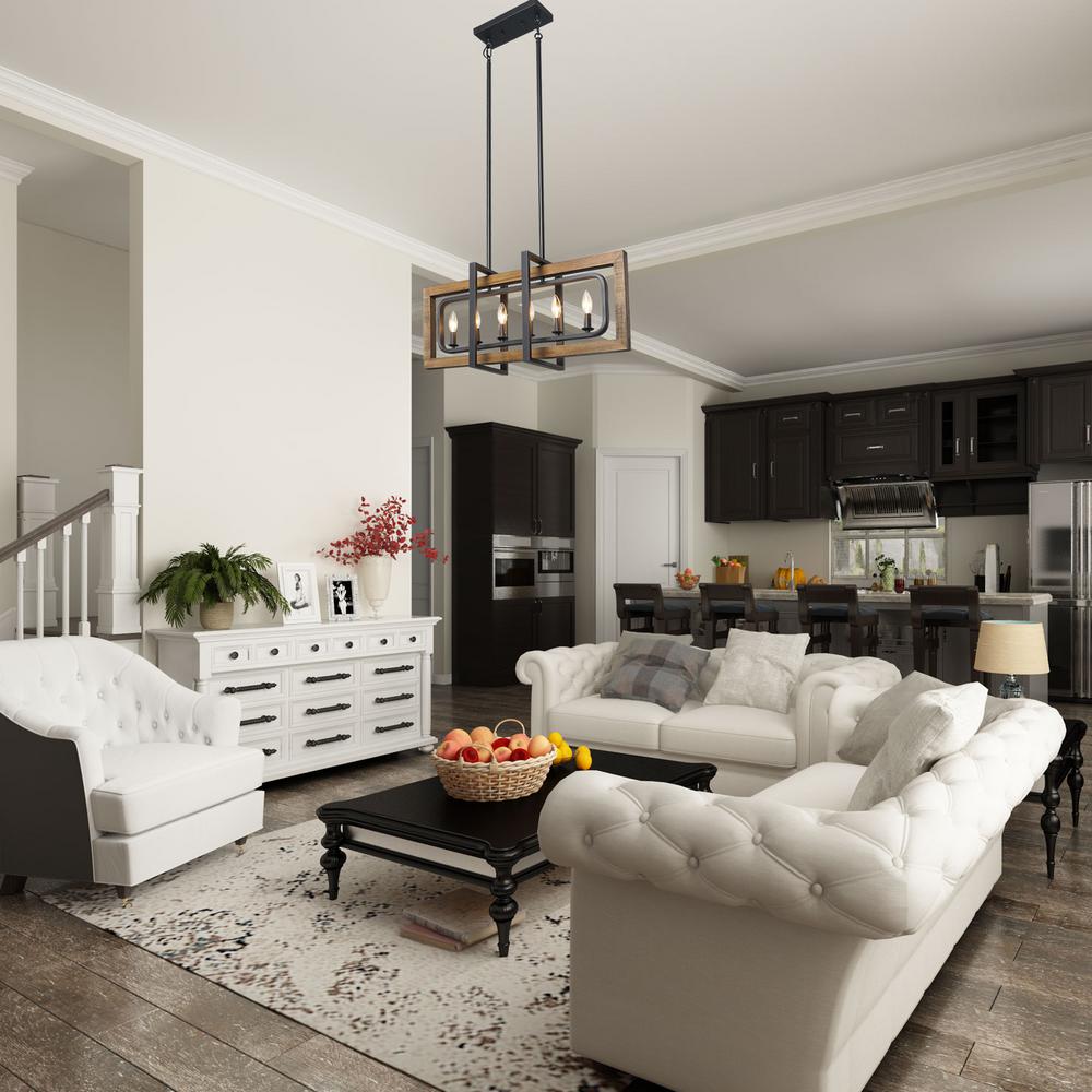 Lnc Farmhouse Chandelier Modern Dining Room Light Fixture Natural Wood Black Kitchen Island Lighting A03429 The Home Depot Lnc Farmhouse Chandelier Modern, Farmhouse Living Room Chandelier