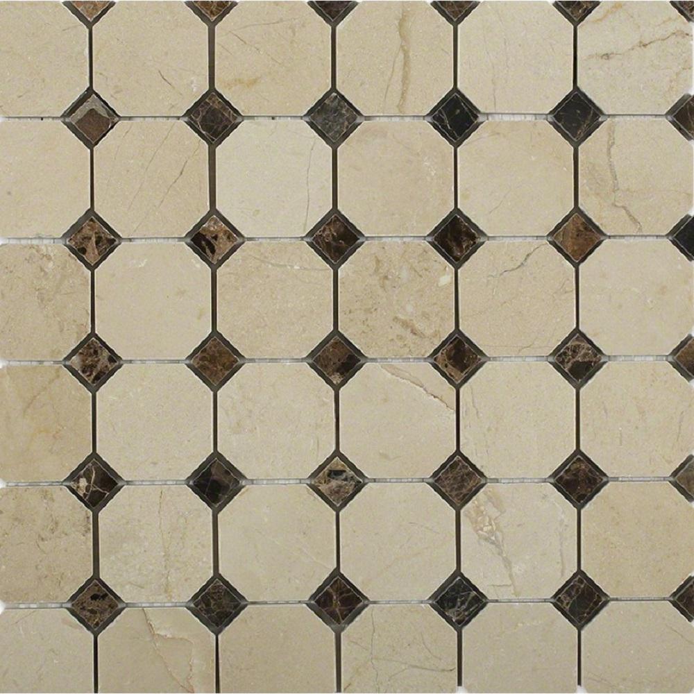 Ivy Hill Tile Octagon Crema Marfil With Dark Emperador Dot Squares 12 0473