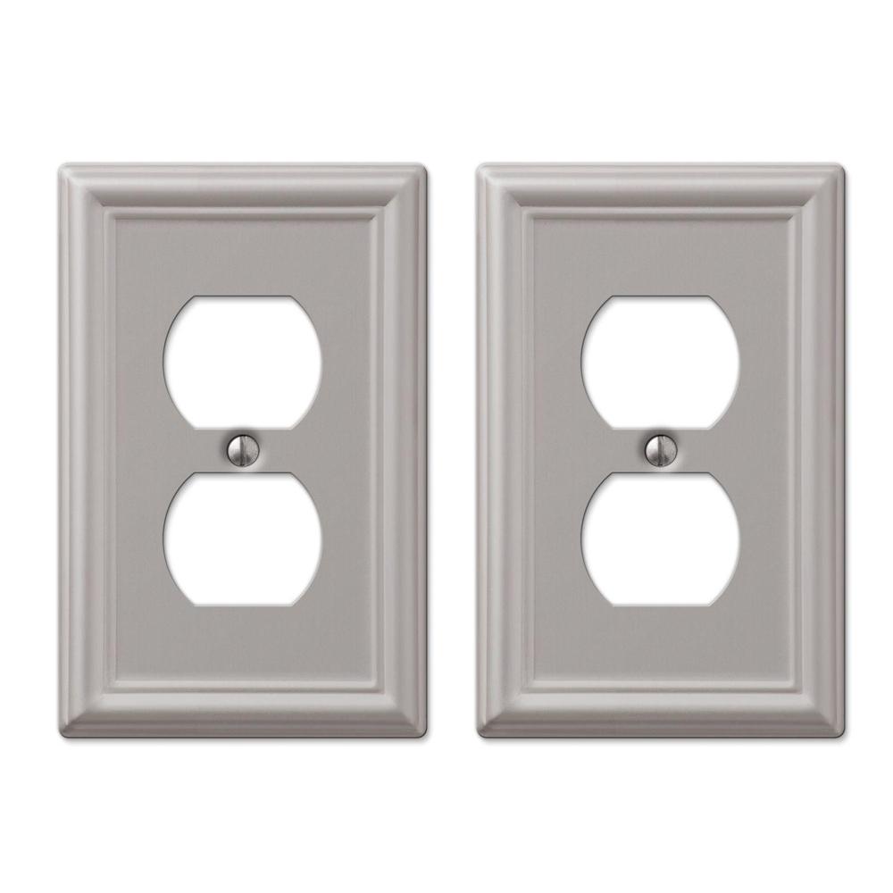 Hampton Bay Ascher 1 Duplex Outlet Plate in Brushed Nickel Steel (2