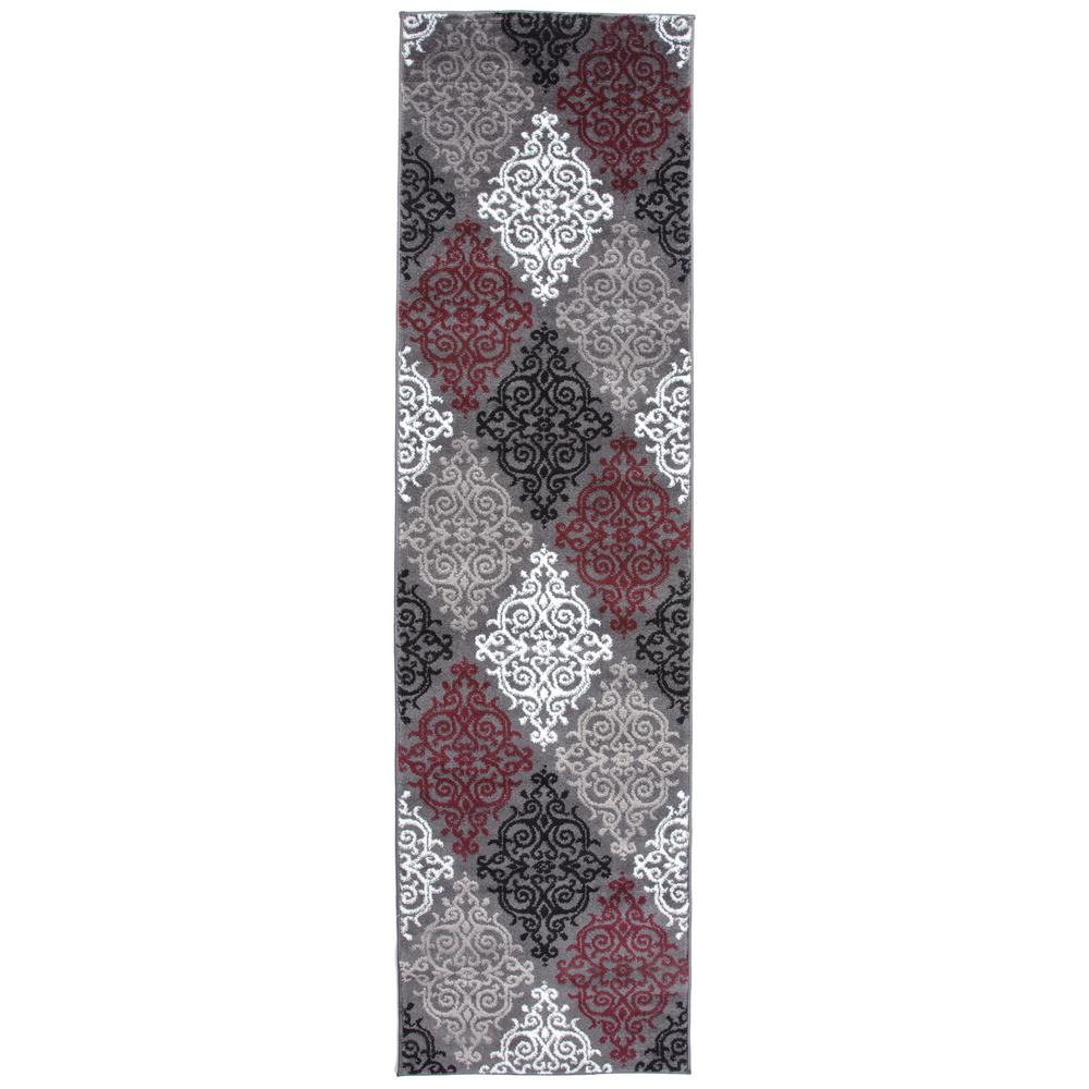 Modern Transitional Soft Damask Red Runner Rug 2'x7'2"111 Red 2x8 The Home Depot
