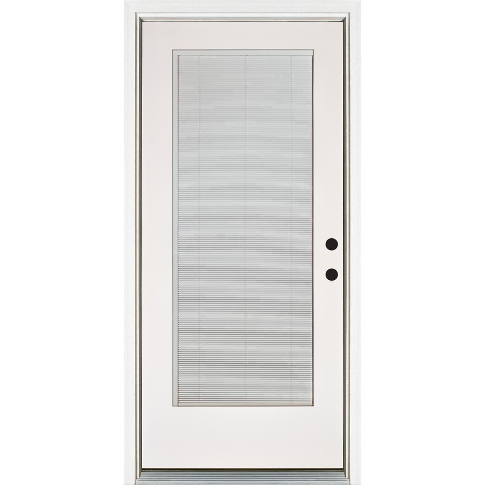 Mp Doors 36 In X 80 Smooth White Left Hand Inswing Full Lite Blinds Glass Finished Fiberglass Prehung Front Door