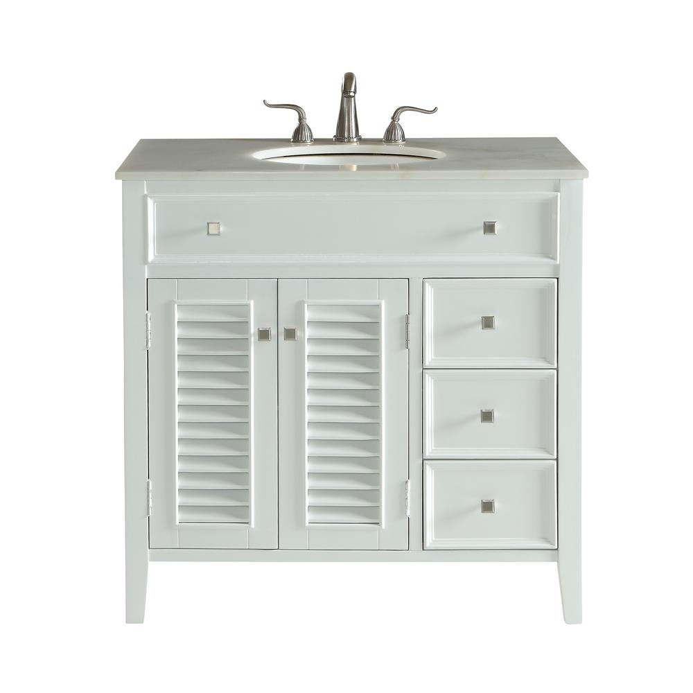 Unbranded Bellaire 36 In Single Bath Vanity W 3 Drawers 1 Shelf 2 Doors Marble Top Porcelain Sink White Hdvnt 20872wh The Home Depot
