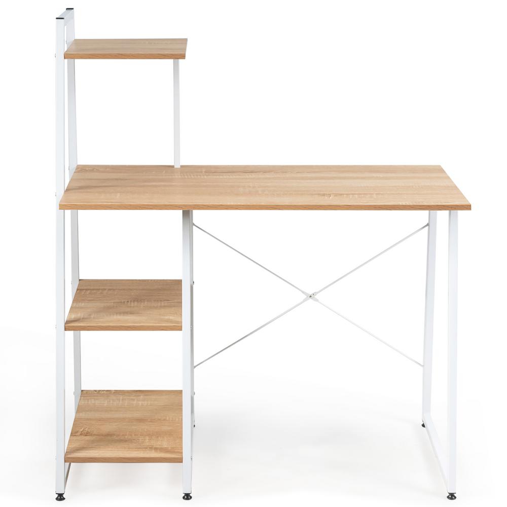 white and light wood desk