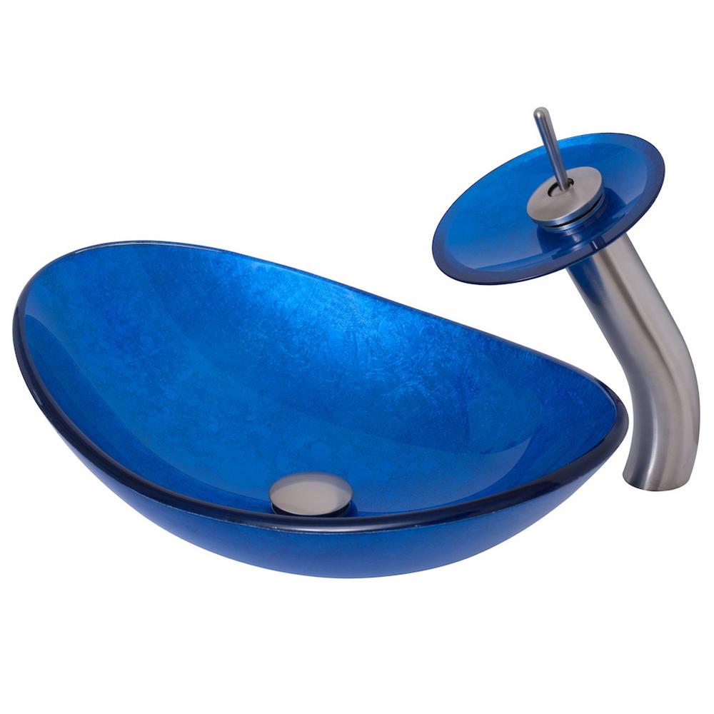 Novatto Vessel Sink in Blue with Faucet in Brushed NickelNSFC