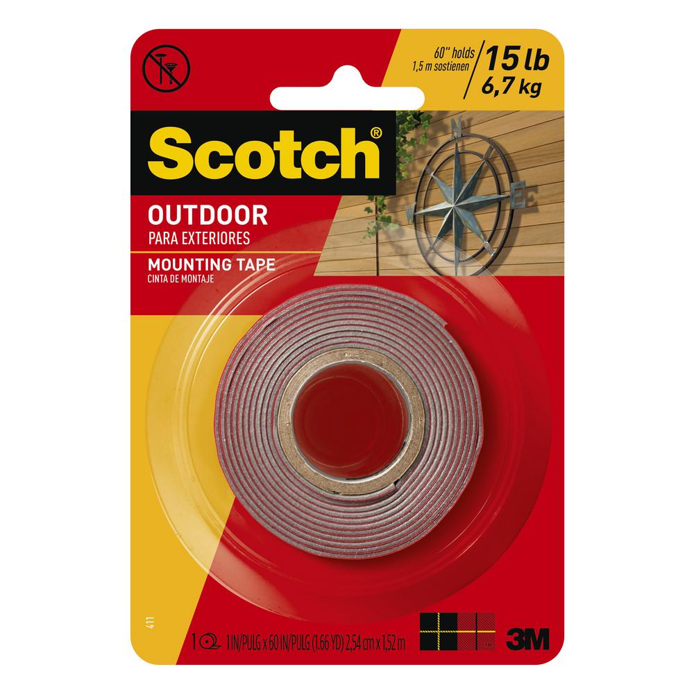 3M Scotch 1 in. x 1.66 yds. Permanent Double Sided Outdoor Mounting Tape (Case of 12)411DCSF